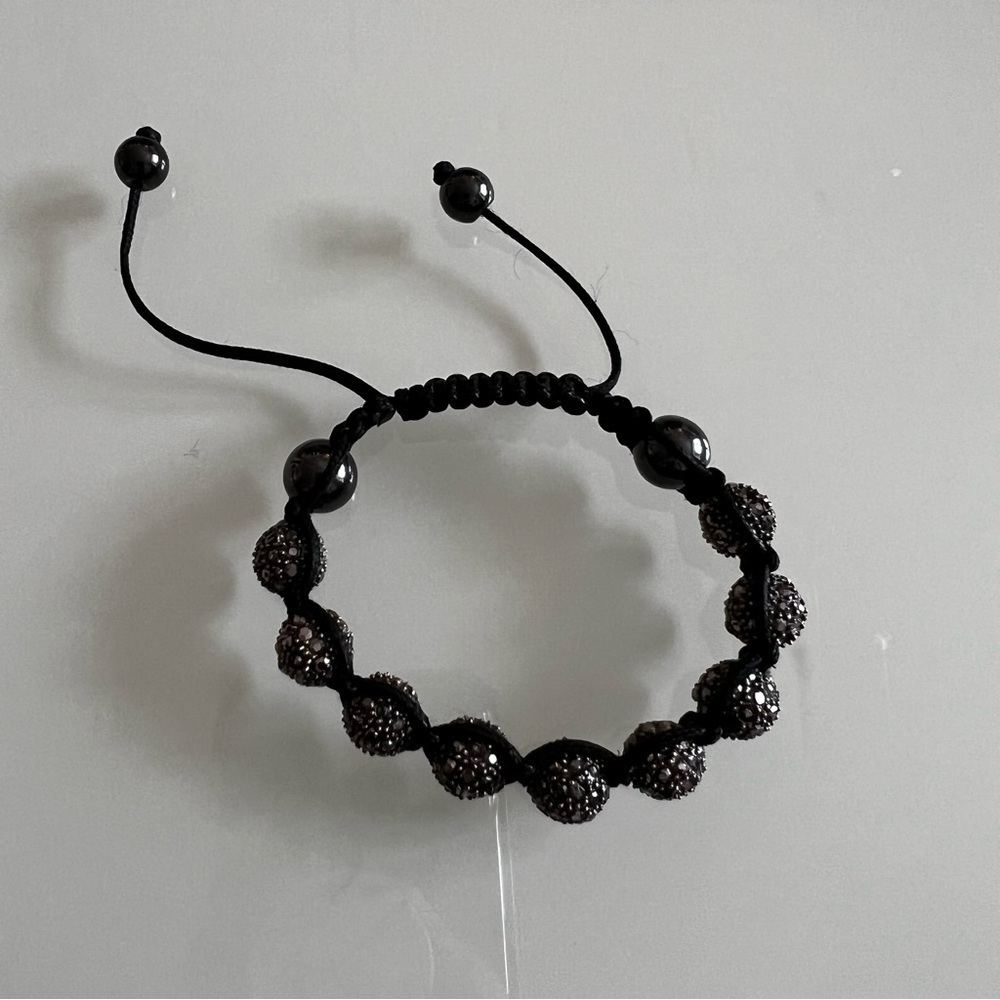 BLACK STONE BRACELET | Black stone crystal & rope adjustable statement bracelet